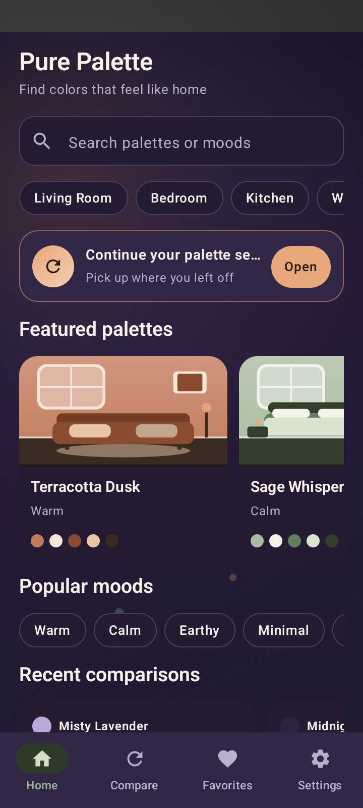 Pure Palette home screen